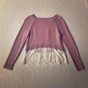 American Eagle Pink Sweater with Lace Bottom